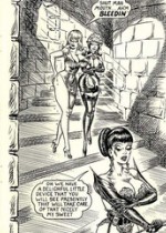 Hot brunette mistress in black and white porn comics gets high punishing her poor victims badly